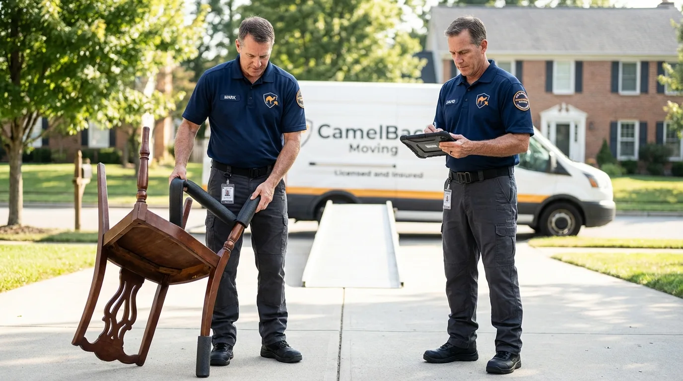 Movers inspecting furniture for damage prevention before loading in Murrysville, PA