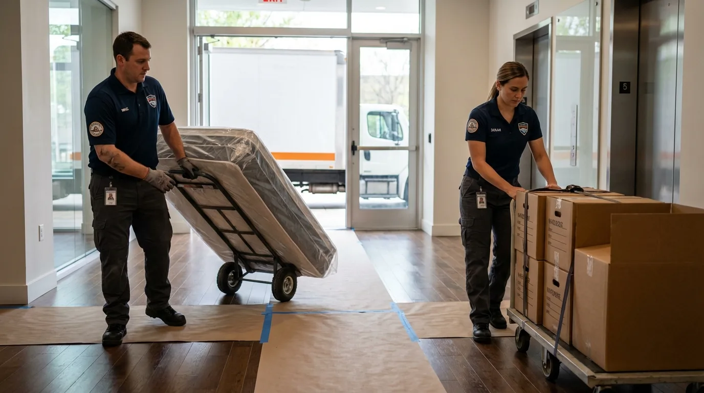 Professional apartment movers loading elevator in Murrysville, PA